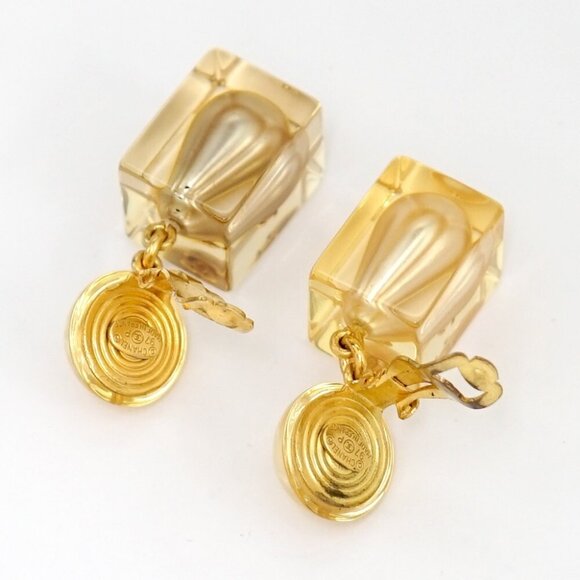 CHANEL CC Logos Pearl Lucite Cube Dangle Earrings Gold Tone - Picture 4 of 7